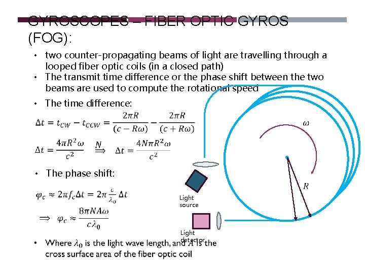 GYROSCOPES – FIBER OPTIC GYROS (FOG): • two counter-propagating beams of light are travelling GYROSCOPES – FIBER OPTIC GYROS (FOG): • two counter-propagating beams of light are travelling