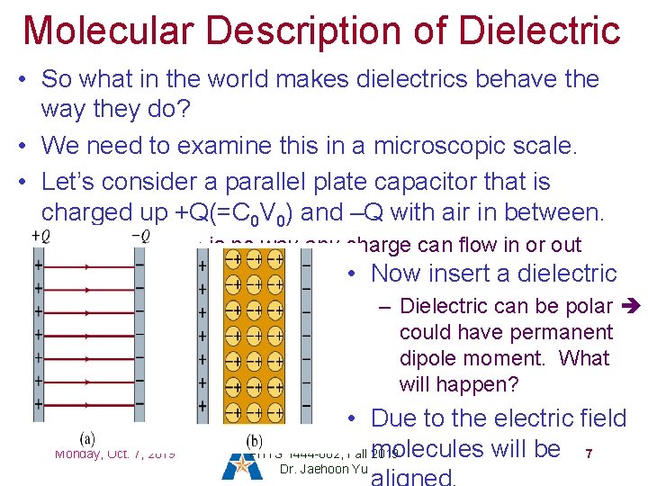 Molecular Description of Dielectric • So what in the world makes dielectrics behave the