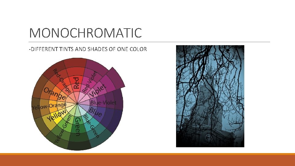 MONOCHROMATIC -DIFFERENT TINTS AND SHADES OF ONE COLOR 
