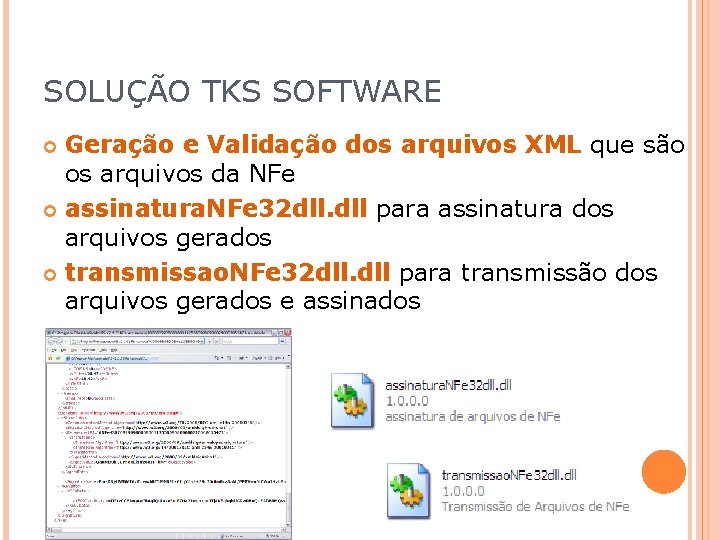 SOLUÇÃO TKS SOFTWARE Geração e Validação dos arquivos XML que são os arquivos da