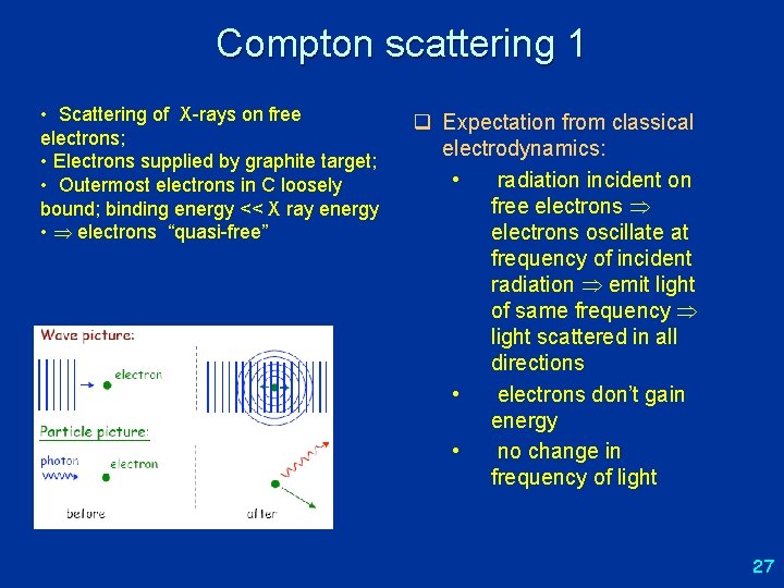 Compton scattering 1 • Scattering of X-rays on free electrons; • Electrons supplied by