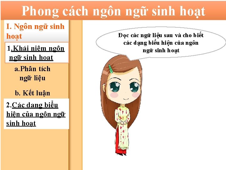 Phong cách ngôn ngữ sinh hoạt I. Ngôn ngữ sinh hoạt 1. Khái niệm