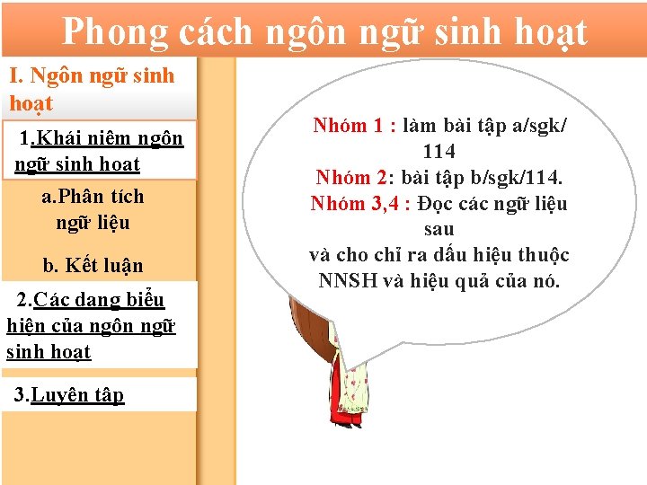 Phong cách ngôn ngữ sinh hoạt I. Ngôn ngữ sinh hoạt 1. Khái niệm