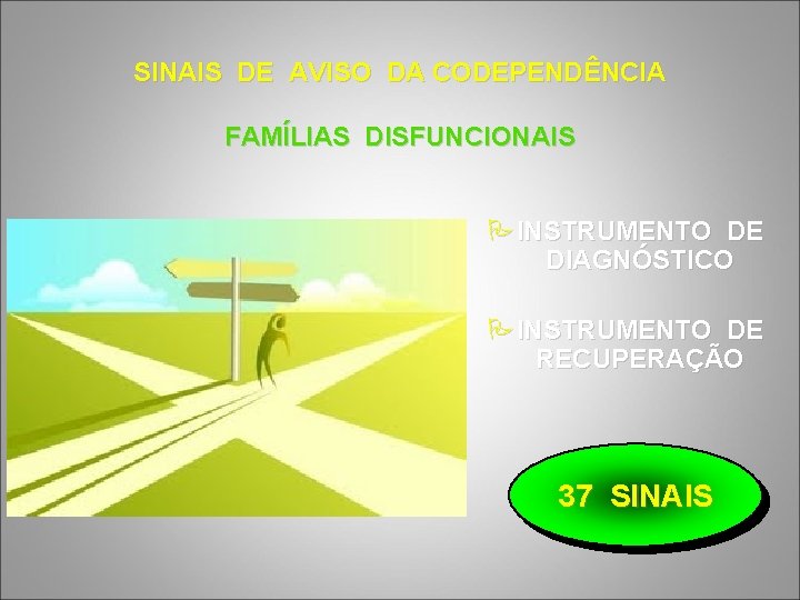 SINAIS DE AVISO DA CODEPENDÊNCIA FAMÍLIAS DISFUNCIONAIS PINSTRUMENTO DE DIAGNÓSTICO PINSTRUMENTO DE RECUPERAÇÃO 37