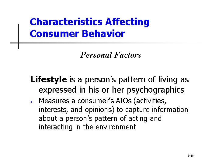 Characteristics Affecting Consumer Behavior Personal Factors Lifestyle is a person’s pattern of living as Characteristics Affecting Consumer Behavior Personal Factors Lifestyle is a person’s pattern of living as