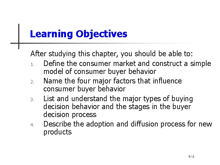 Learning Objectives After studying this chapter, you should be able to: 1. Define the Learning Objectives After studying this chapter, you should be able to: 1. Define the