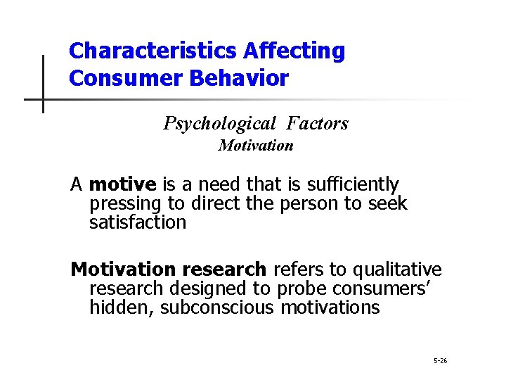 Characteristics Affecting Consumer Behavior Psychological Factors Motivation A motive is a need that is Characteristics Affecting Consumer Behavior Psychological Factors Motivation A motive is a need that is