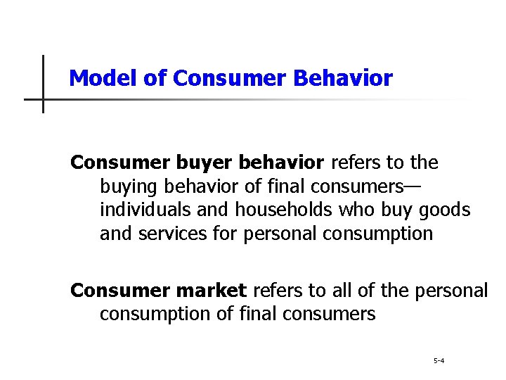Model of Consumer Behavior Consumer buyer behavior refers to the buying behavior of final Model of Consumer Behavior Consumer buyer behavior refers to the buying behavior of final