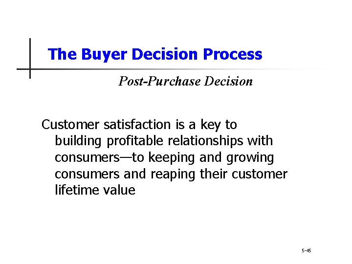 The Buyer Decision Process Post-Purchase Decision Customer satisfaction is a key to building profitable The Buyer Decision Process Post-Purchase Decision Customer satisfaction is a key to building profitable