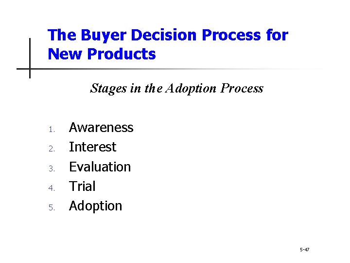 The Buyer Decision Process for New Products Stages in the Adoption Process 1. 2. The Buyer Decision Process for New Products Stages in the Adoption Process 1. 2.