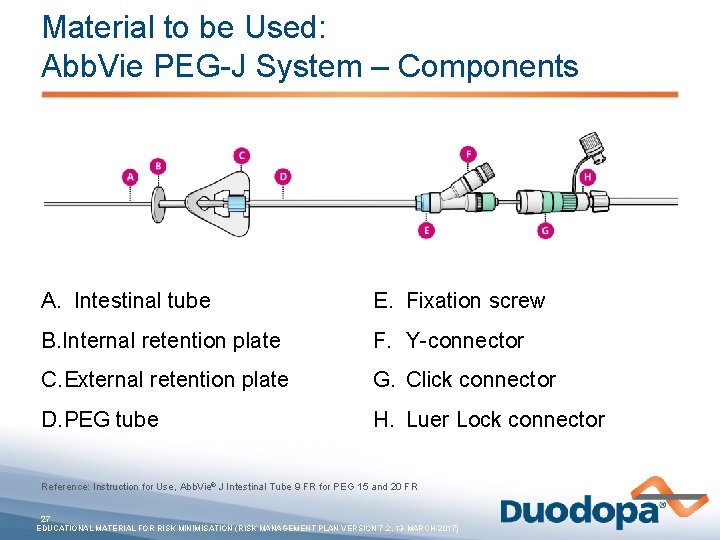 Material to be Used: Abb. Vie PEG-J System – Components A. Intestinal tube E.
