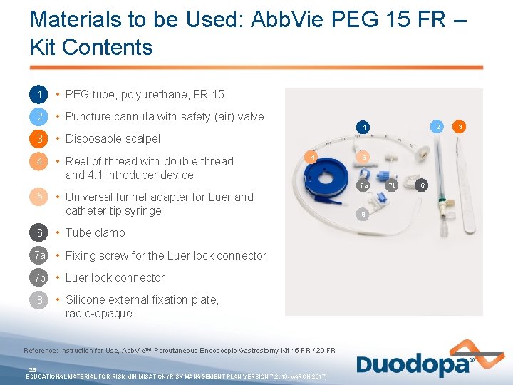 Materials to be Used: Abb. Vie PEG 15 FR – Kit Contents 1 •