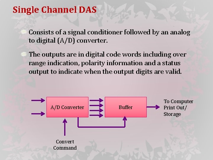 Single Channel DAS Consists of a signal conditioner followed by an analog to digital