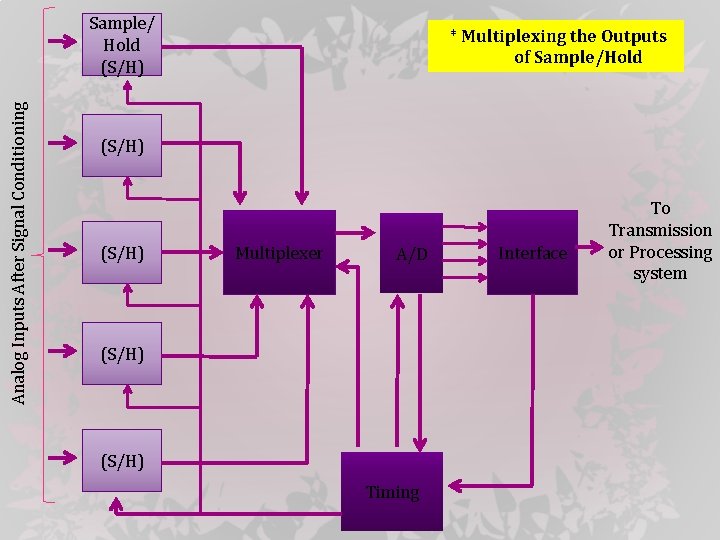 Analog Inputs After Signal Conditioning Sample/ Hold (S/H) * Multiplexing the Outputs of Sample/Hold