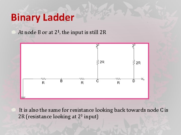 Binary Ladder At node B or at 21, the input is still 2 R