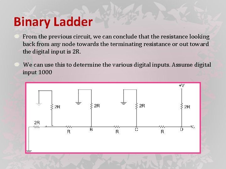 Binary Ladder From the previous circuit, we can conclude that the resistance looking back