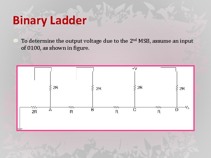 Binary Ladder To determine the output voltage due to the 2 nd MSB, assume