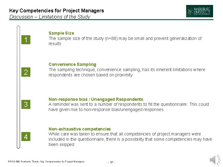 Key Competencies for Project Managers Discussion – Limitations of the Study 1 Sample Size