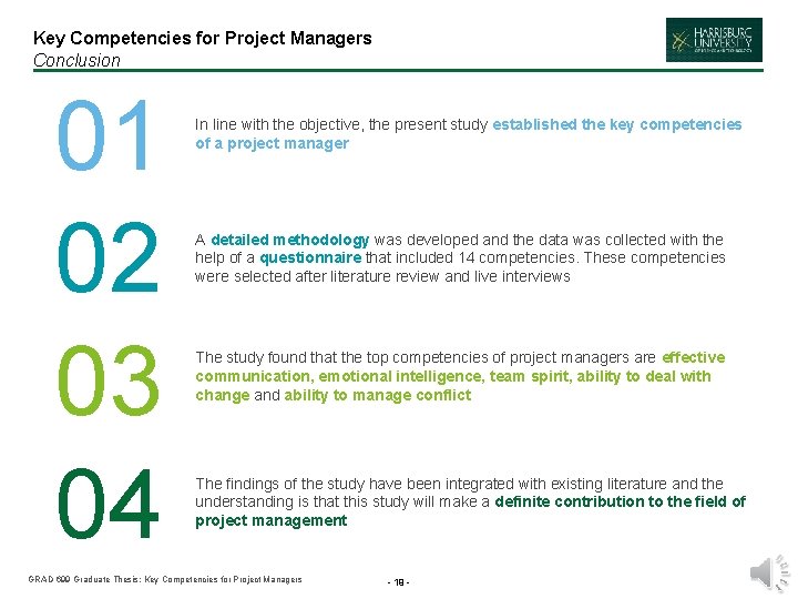 Key Competencies for Project Managers Conclusion 01 02 03 04 In line with the