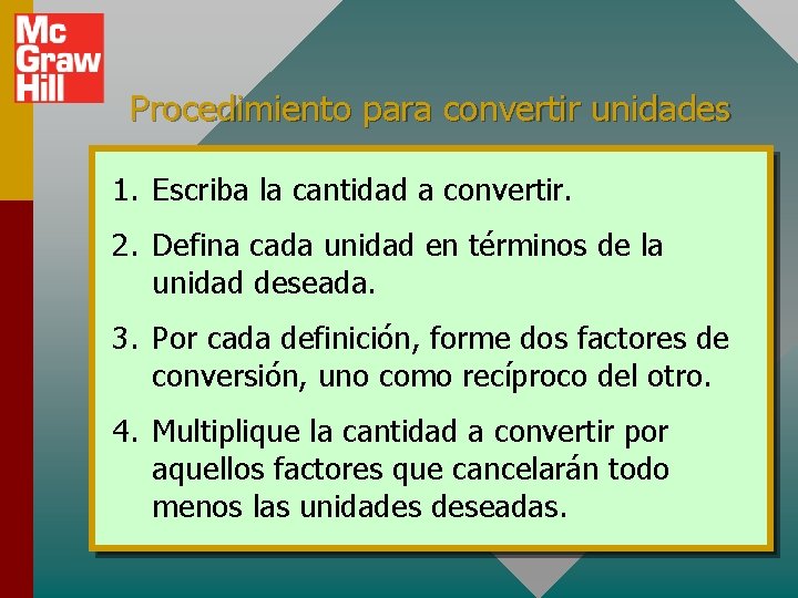 Procedimiento para convertir unidades 1. Escriba la cantidad a convertir. 2. Defina cada unidad