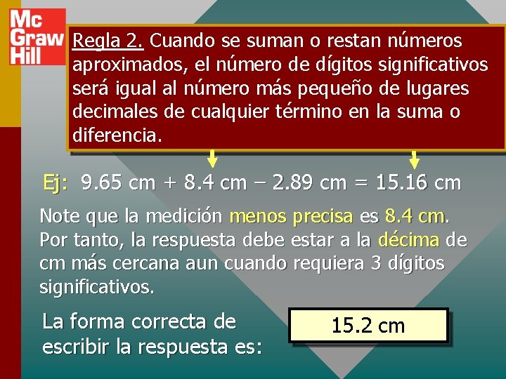 Regla 2. Cuando se suman o restan números aproximados, el número de dígitos significativos