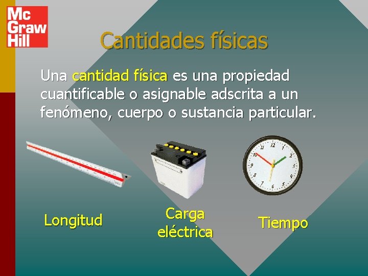 Cantidades físicas Una cantidad física es una propiedad cuantificable o asignable adscrita a un