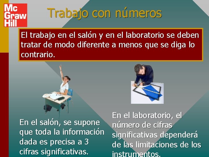 Trabajo con números El trabajo en el salón y en el laboratorio se deben