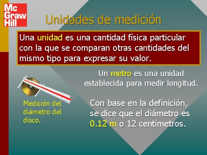 Unidades de medición Una unidad es una cantidad física particular con la que se