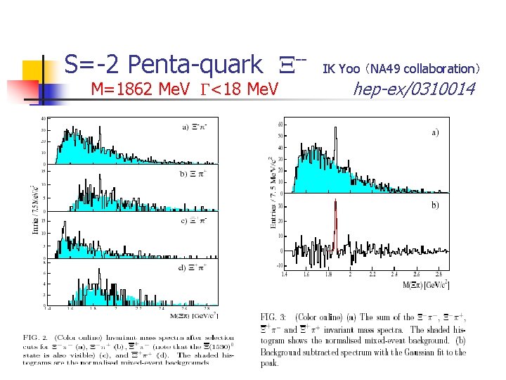 S=-2 Penta-quark X-M=1862 Me. V G<18 Me. V IK Yoo （NA 49 collaboration） hep-ex/0310014