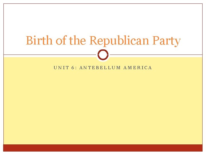 Birth of the Republican Party UNIT 6: ANTEBELLUM AMERICA 