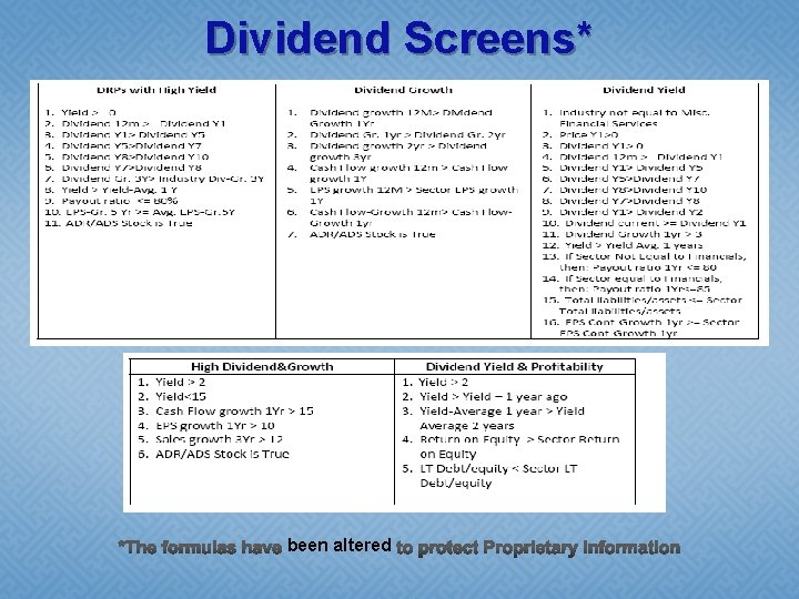 Dividend Screens* been altered 