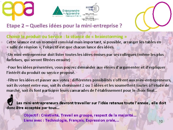 Etape 2 – Quelles idées pour la mini-entreprise ? Choisir le produit ou Service