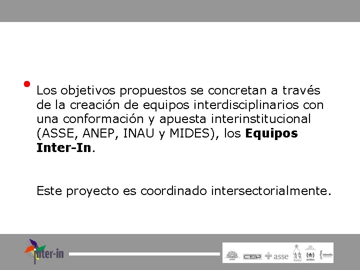 Los objetivos propuestos se concretan a través de la creación de equipos interdisciplinarios con