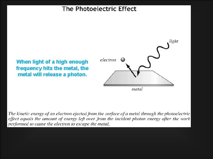 When light of a high enough frequency hits the metal, the metal will release