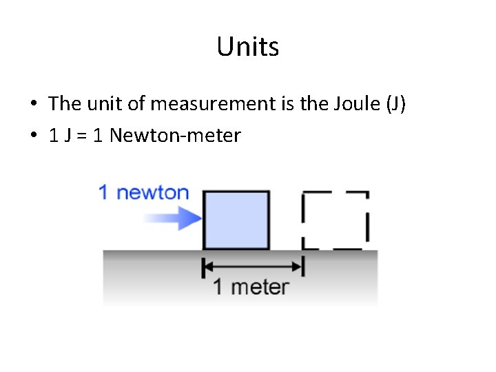 Units • The unit of measurement is the Joule (J) • 1 J =