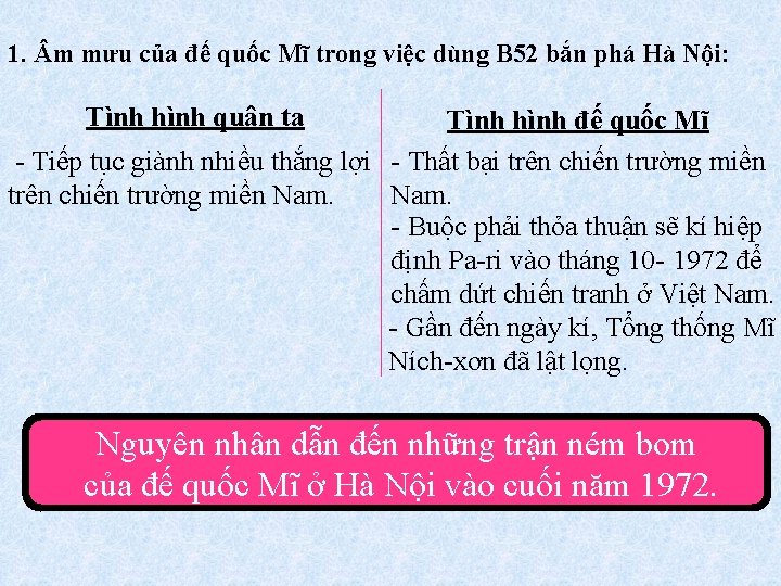 1. m mưu của đế quốc Mĩ trong việc dùng B 52 bắn phá