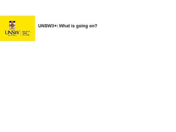 UNSW 3+: What is going on? UNSW 3+: What is going on?