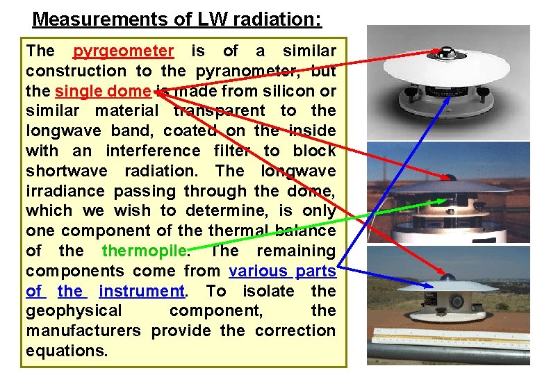 Measurements of LW radiation: The pyrgeometer is of a similar construction to the pyranometer,