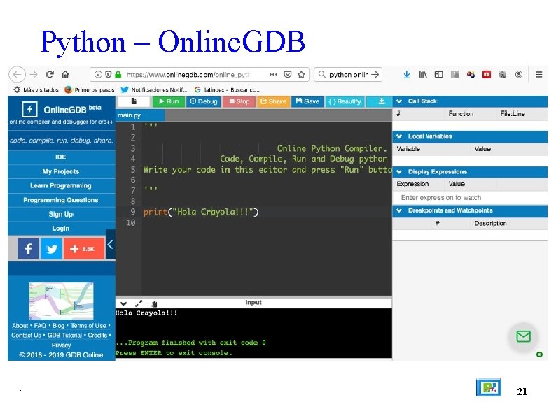 Python – Online. GDB . 21 