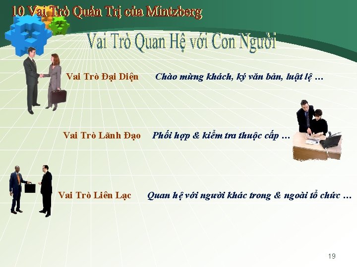 Vai Trò Đại Diện Chào mừng khách, ký văn bản, luật lệ … Vai