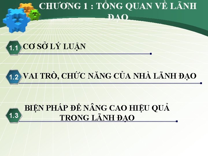 CHƯƠNG 1 : TỔNG QUAN VỀ LÃNH ĐẠO 1. 1 CƠ SỞ LÝ LUẬN