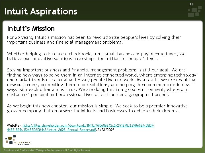 Intuit Aspirations 13 Intuit’s Mission For 25 years, Intuit’s mission has been to revolutionize