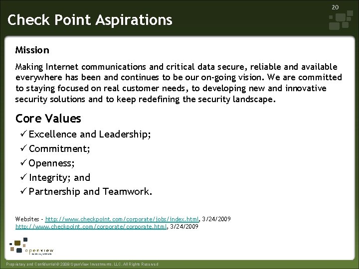 Check Point Aspirations 20 Mission Making Internet communications and critical data secure, reliable and