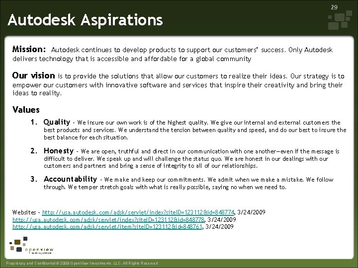 Autodesk Aspirations 29 Mission: Autodesk continues to develop products to support our customers’ success.