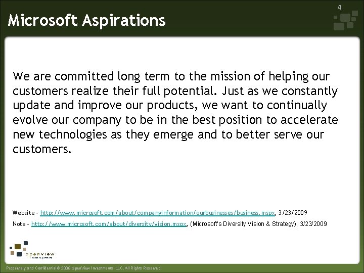 Microsoft Aspirations 4 We are committed long term to the mission of helping our