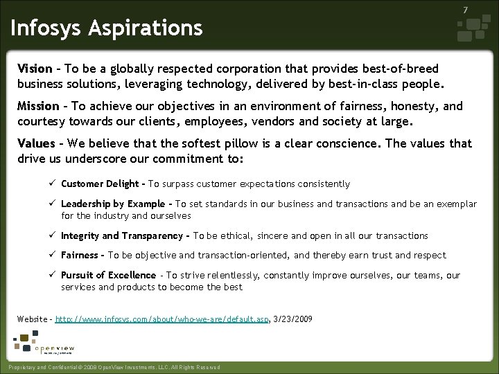 Infosys Aspirations 7 Vision - To be a globally respected corporation that provides best-of-breed