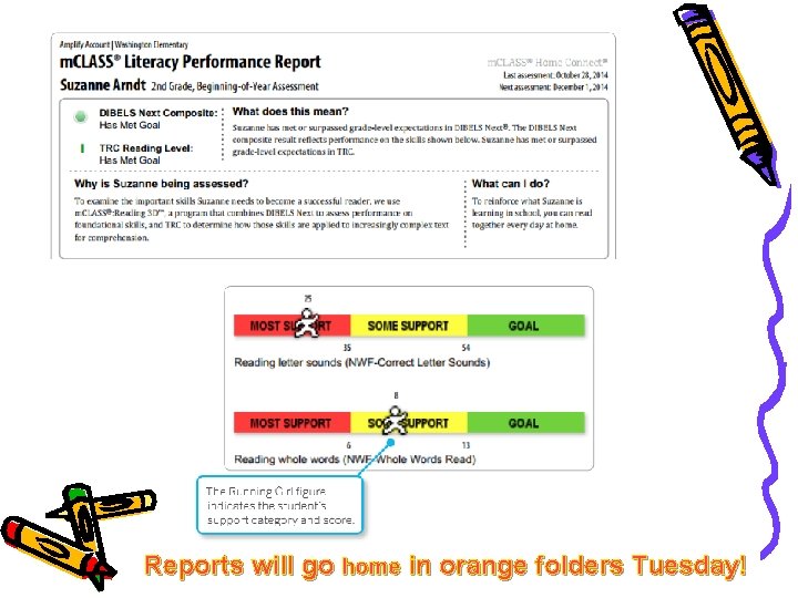 Reports will go home in orange folders Tuesday! 
