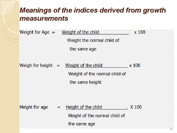 Meanings of the indices derived from growth measurements 46 