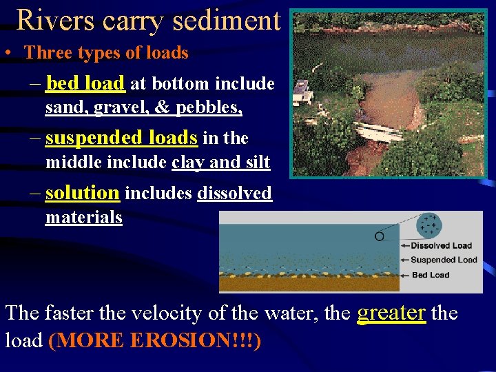 Rivers carry sediment • Three types of loads – bed load at bottom include