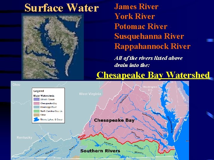 Surface Water James River York River Potomac River Susquehanna River Rappahannock River All of